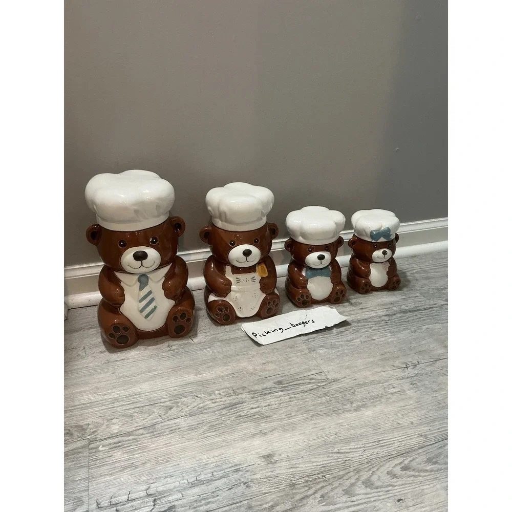 Vintage Ceramic Teddy Bear Family Complete Set Cookie Jar Hand Painted